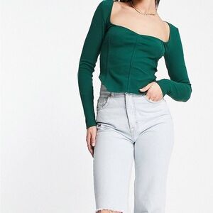 ASOS tall ribbed wide neck top in pine green